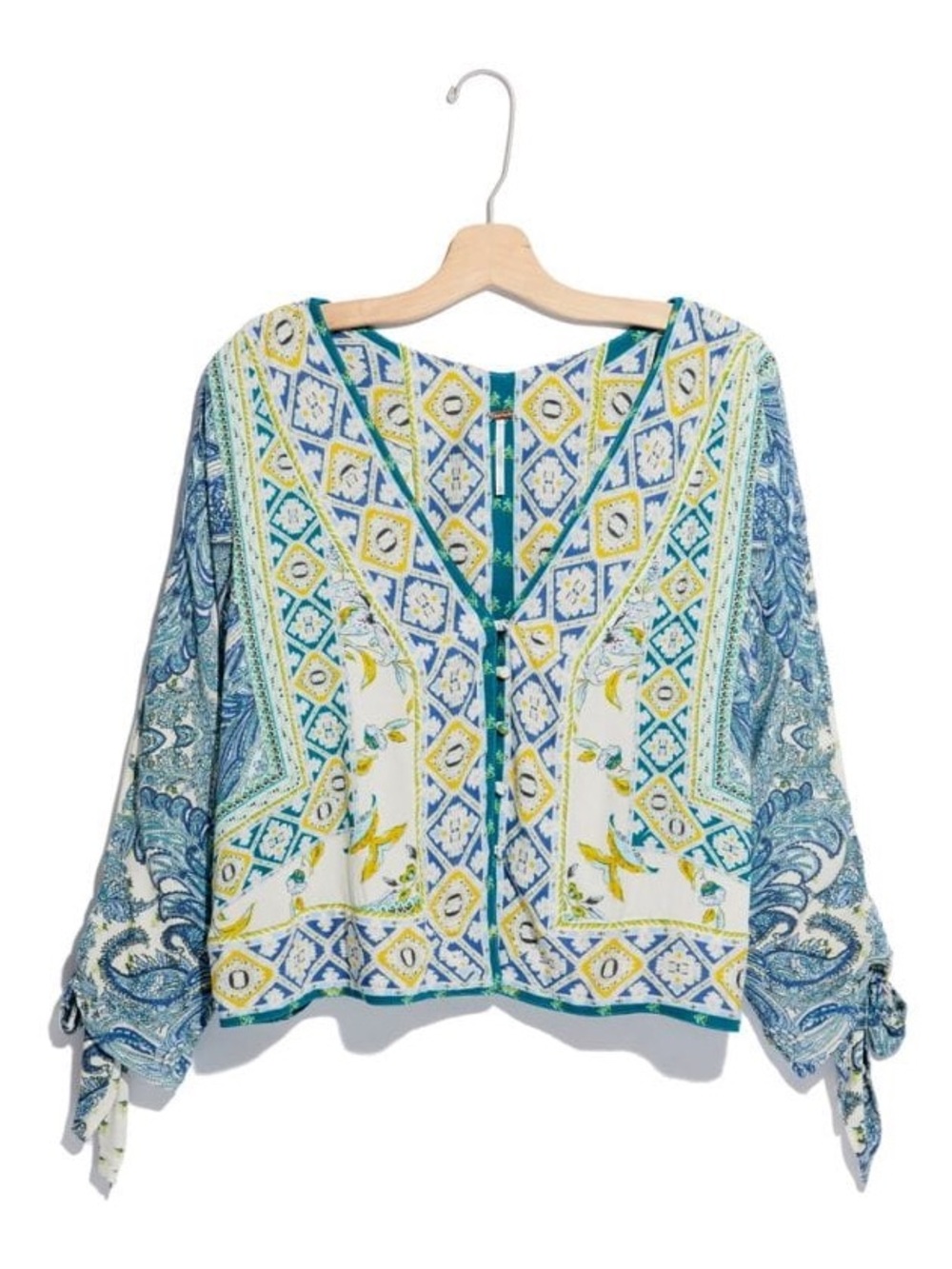 Free People Lola Floral Kimono Crop Top XS Boho Fall Autumn Festival Party Blue